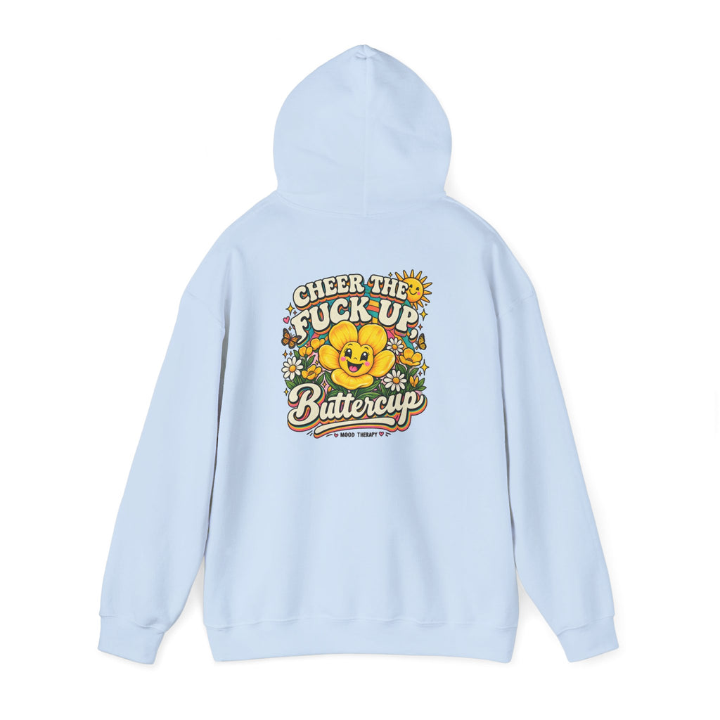 Cheerful Vintage “Cheer the F*ck Up Buttercup” Hoodie – Retro Sunshine Floral Pullover