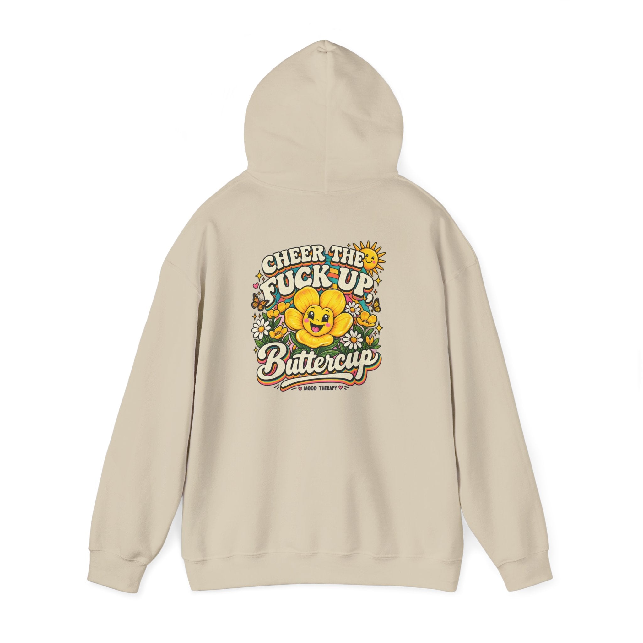 Cheerful Vintage “Cheer the F*ck Up Buttercup” Hoodie – Retro Sunshine Floral Pullover