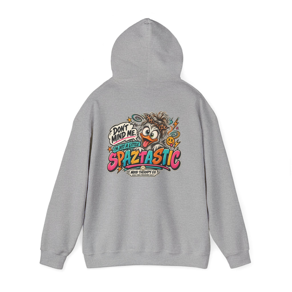 Spaztastic Graphic Hoodie – "Don’t Mind Me, I’m Just Spaztastic" Cartoon Pullover