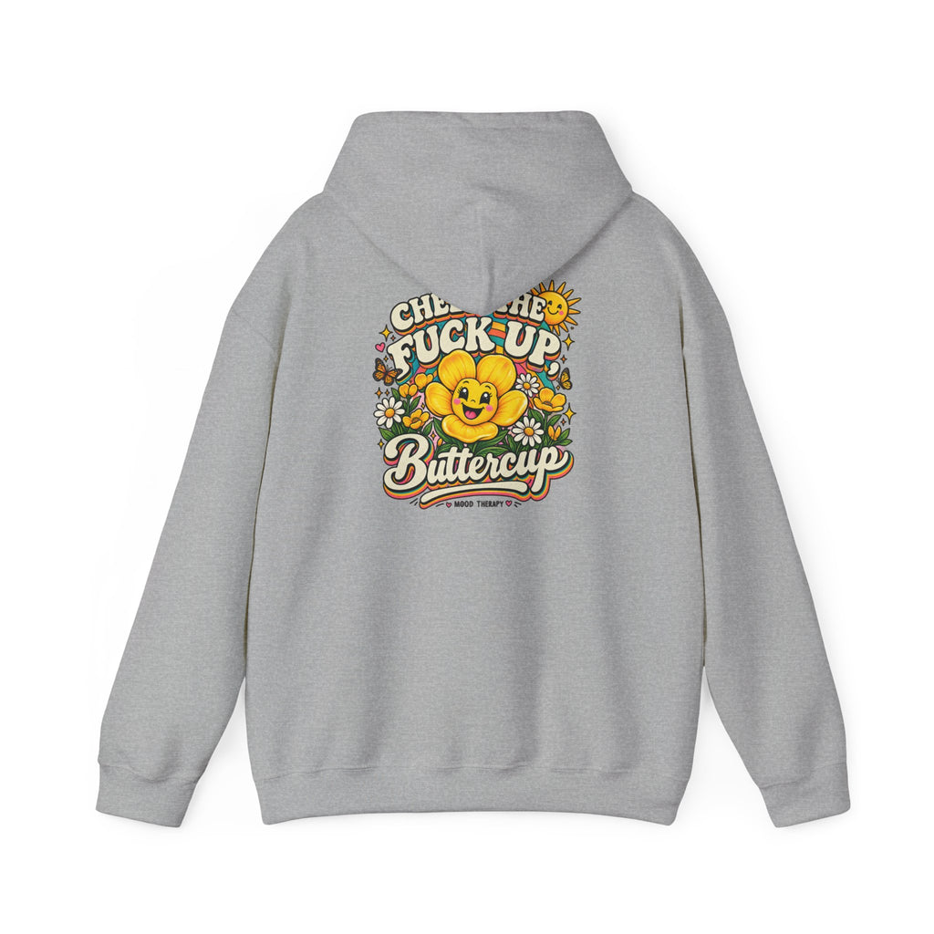 Cheerful Vintage “Cheer the F*ck Up Buttercup” Hoodie – Retro Sunshine Floral Pullover
