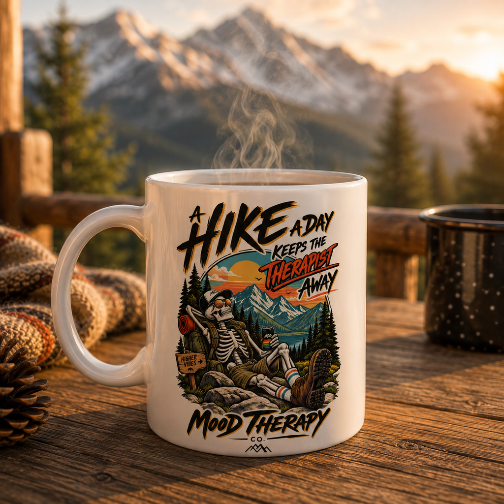 A Hike a Day Keeps the Therapist Away Ceramic Mug | Funny Hiking Coffee Mug | Mood Therapy Co
