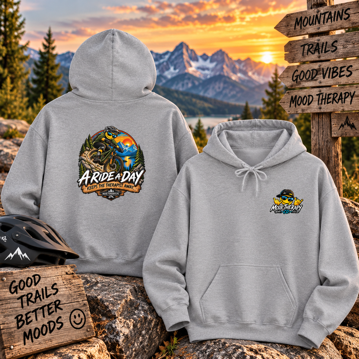 A Ride a Day Keeps the Therapist Away™ Mountain Bike Hoodie | Mood Therapy Co.