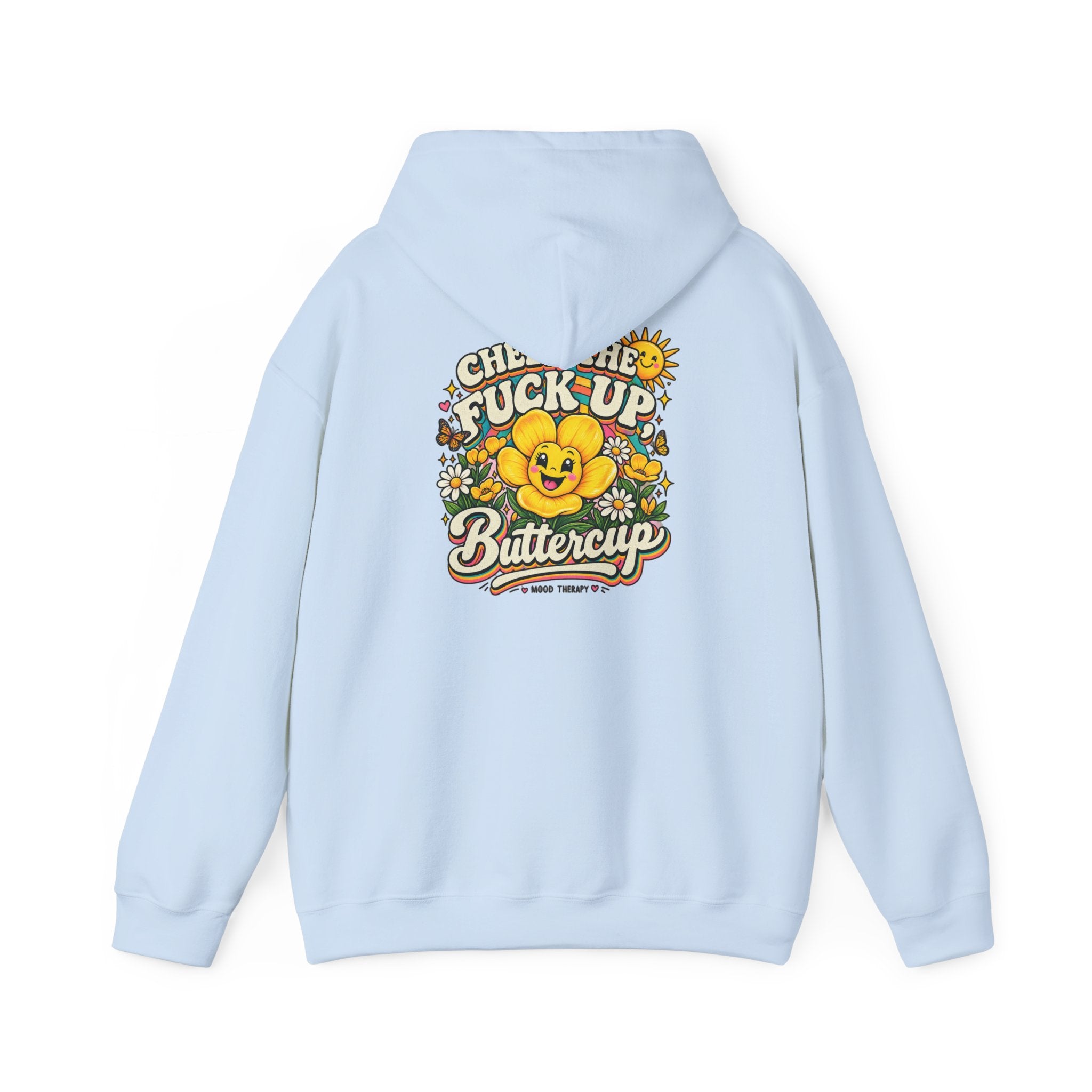 Cheerful Vintage “Cheer the F*ck Up Buttercup” Hoodie – Retro Sunshine Floral Pullover