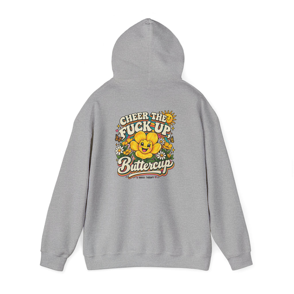 Cheerful Vintage “Cheer the F*ck Up Buttercup” Hoodie – Retro Sunshine Floral Pullover