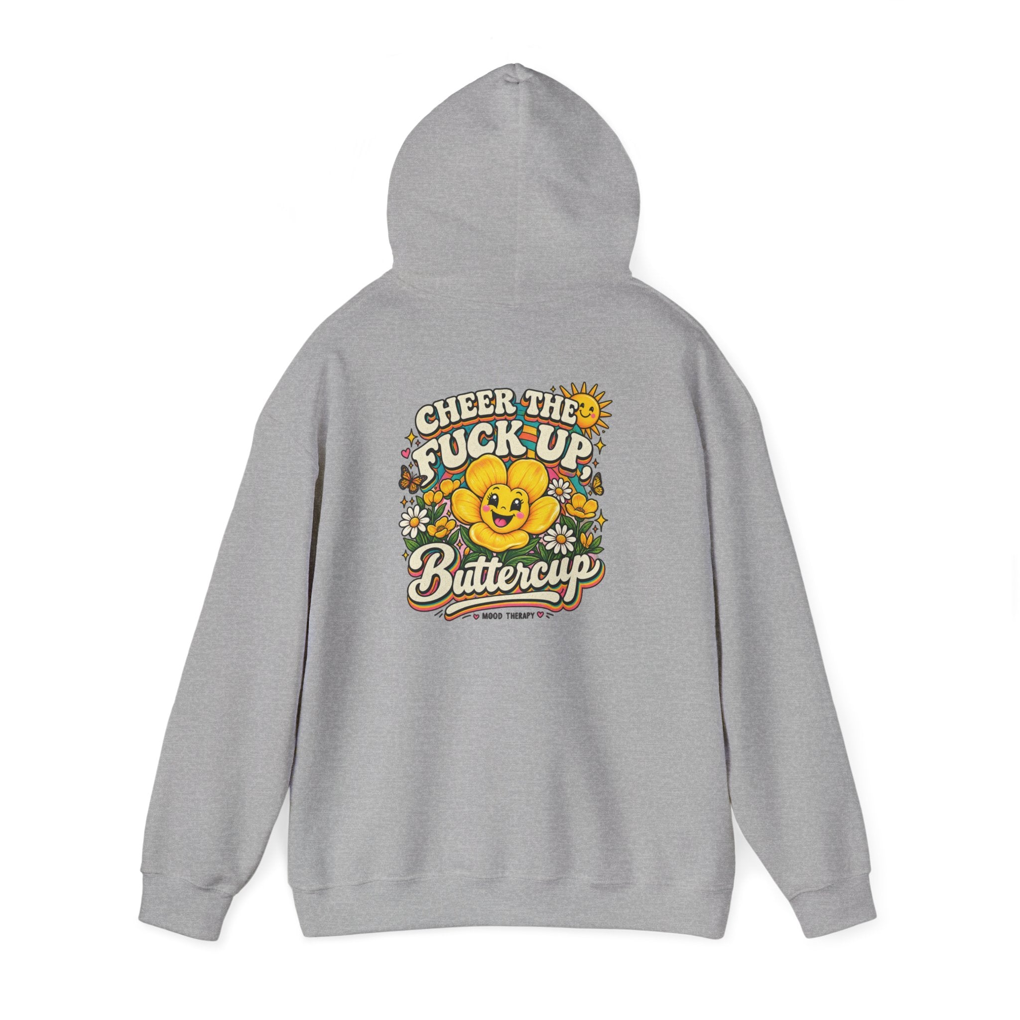 Cheerful Vintage “Cheer the F*ck Up Buttercup” Hoodie – Retro Sunshine Floral Pullover