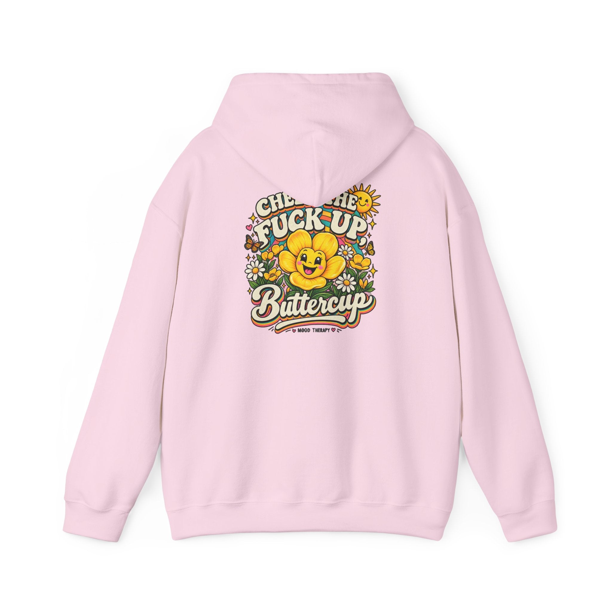 Cheerful Vintage “Cheer the F*ck Up Buttercup” Hoodie – Retro Sunshine Floral Pullover