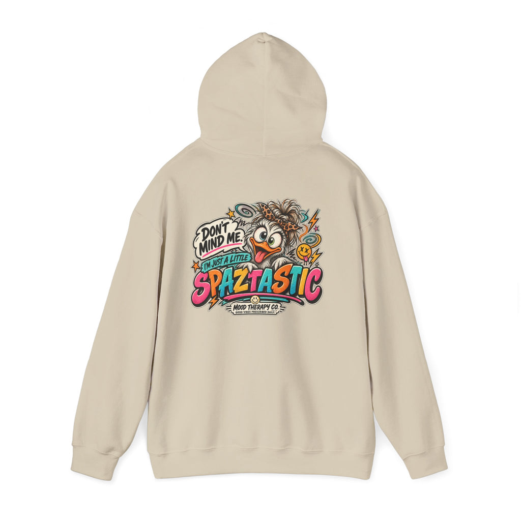 Spaztastic Graphic Hoodie – "Don’t Mind Me, I’m Just Spaztastic" Cartoon Pullover