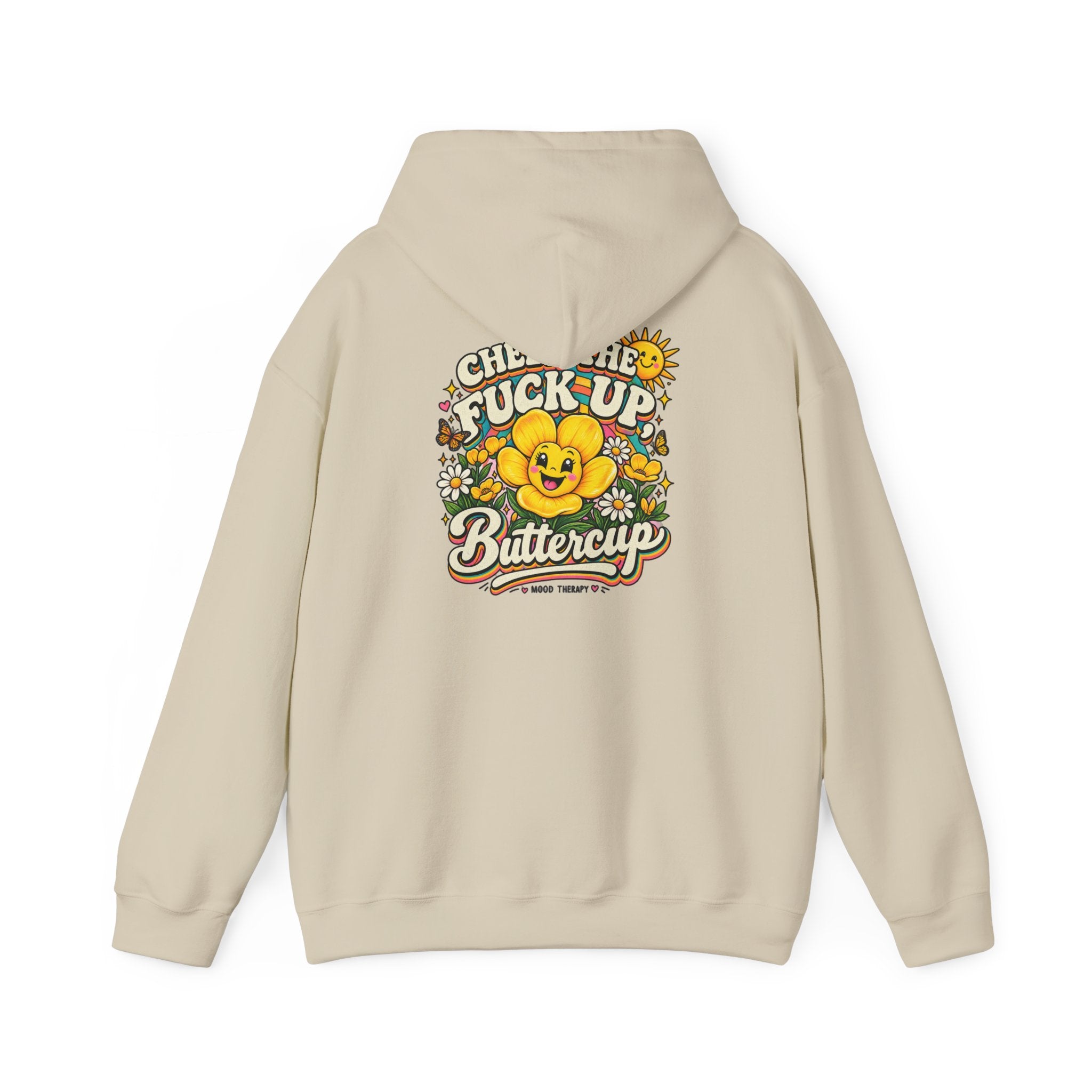 Cheerful Vintage “Cheer the F*ck Up Buttercup” Hoodie – Retro Sunshine Floral Pullover