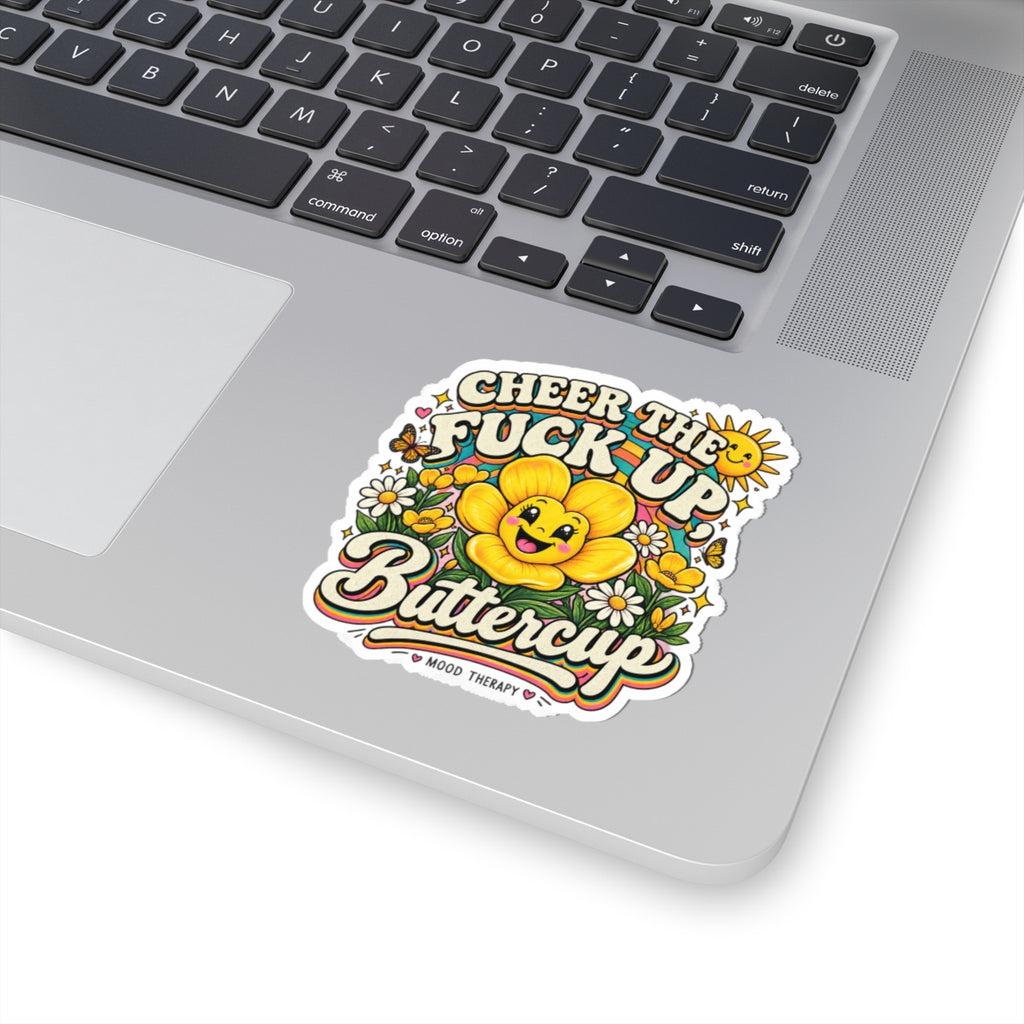 Cheer the F*** Up Buttercup Kiss-Cut Sticker — Cute Retro Floral Mood Therapy Decal