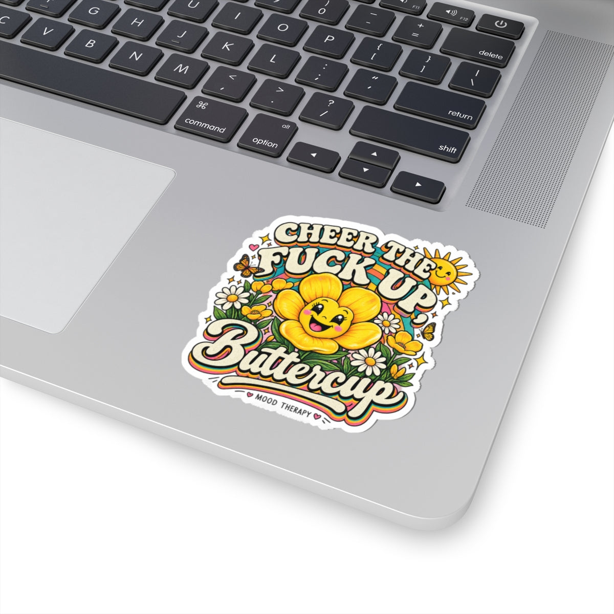 Cheer the F*** Up Buttercup Kiss-Cut Sticker — Cute Retro Floral Mood Therapy Decal